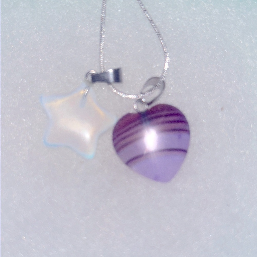 Boho hippie Opal Star and Purple Agate Crystal heart Sterling Sil… - Picture 5 of 6